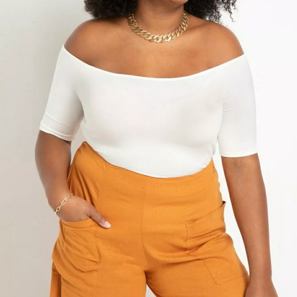 Eloquii White Off The Shoulder T Shirt Size 18/20, NWT